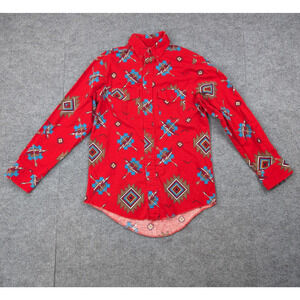 Vintage Wrangler Brushpopper Shirt Kids 8 Aztec Southwestern Cowboy Boys Red